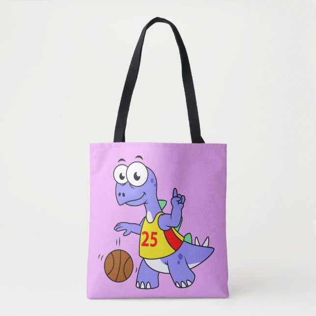 Tote Bag Illustration D'Un Stegosaurus Jouant Au Basket. (Devant)