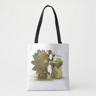 Tote Bag Illustration D'Un Stegosaurus Qui Boit Une Boisson