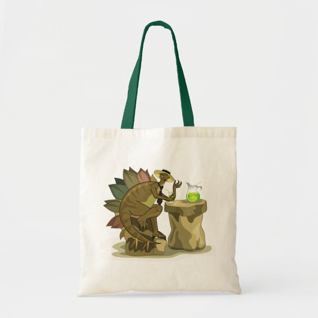 Tote Bag Illustration D'Un Stegosaurus Qui Boit Une Boisson (Devant)