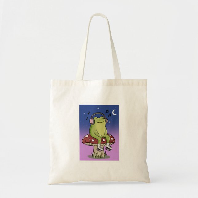 Tote Bag Illustration d'une grenouille mignonne écoutant de (Devant)