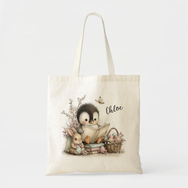 Tote Bag Illustration d'une scène de lecture de manchot ado (Devant)