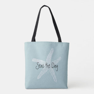 Tote Bag Illustration en bleu de l'étoile de mer Vintage d