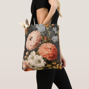 Tote Bag Illustration florale vintage avec fleurs mélangées