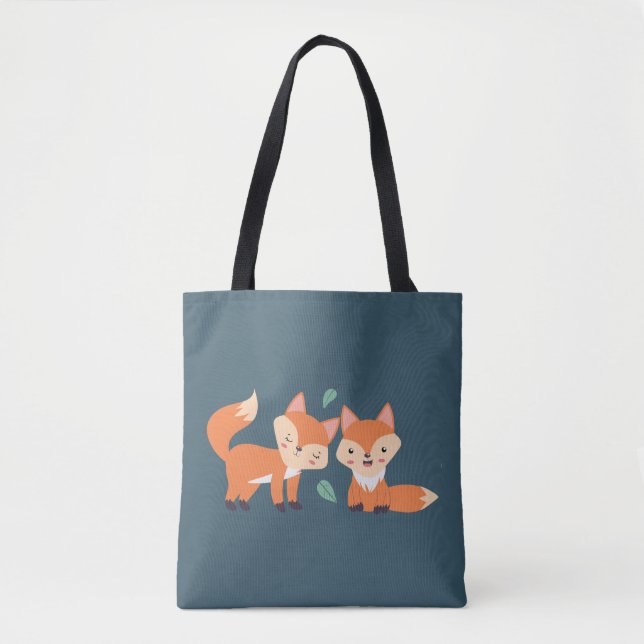 Tote Bag Illustration graphique des renards orange mignons (Devant)