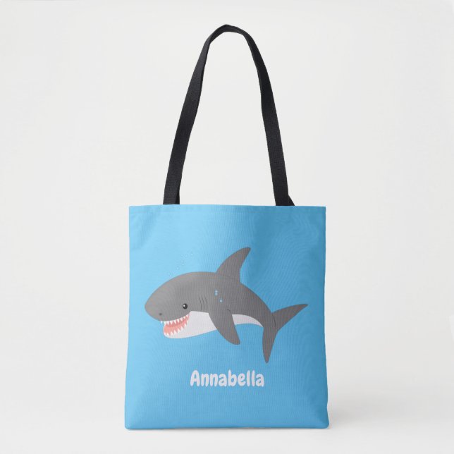 Tote Bag Illustration joyeuse du grand requin blanc (Devant)
