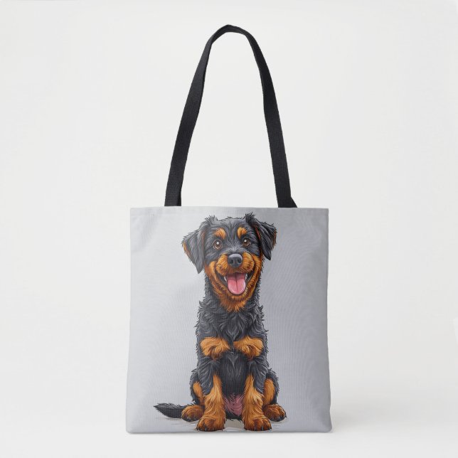 Tote Bag Illustration joyeuse d'un chien noir et feu (Devant)