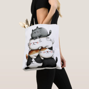 Tote Bag Illustration lunaire d'une pile de chats adorables