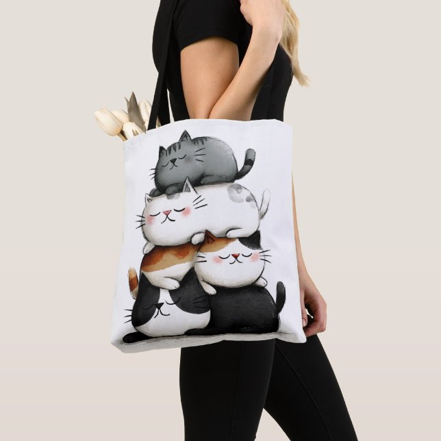 Tote Bag Illustration lunaire d'une pile de chats adorables (De près)