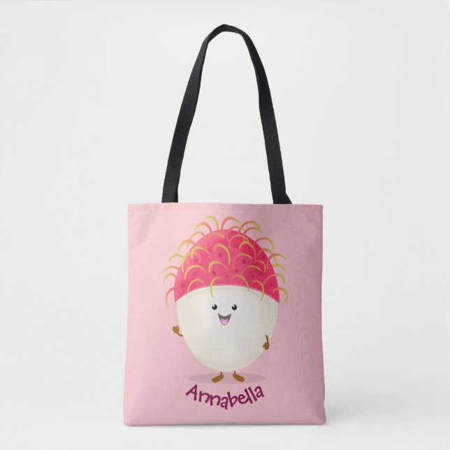Tote Bag Illustration mignon du ramboutan rose (Devant)