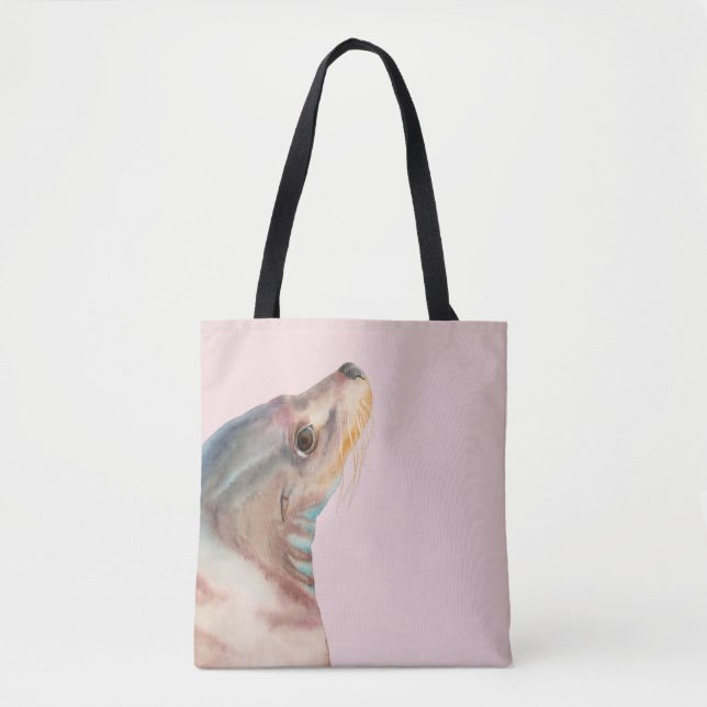 Tote Bag Illustration mignonne d'aquarelle d'otarie (Devant)
