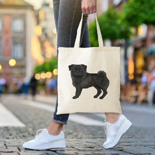 Tote Bag Illustration Mignonne de Race de Chien Mops Noir