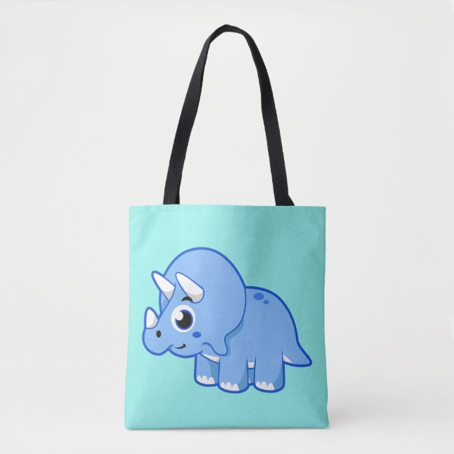 Tote Bag Illustration Mignonne D'Un Dinosaure Tricératops. (Devant)