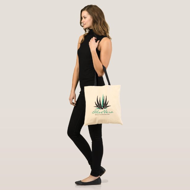 Tote Bag Illustration minimaliste de Black & Turquoise Aloe (Devant (modèle))