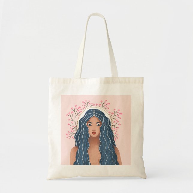 Tote Bag Illustration moderne de la déesse dans le cadre fl (Devant)