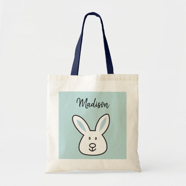 Tote Bag Illustration Pastel Blue Cute Bunny de Pâques (Devant)