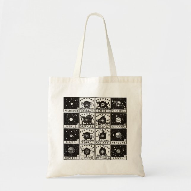 Tote Bag Illustration Planètes et zodiac (Devant)
