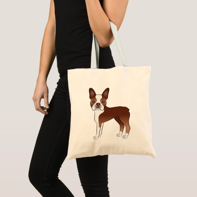 Tote Bag Illustration Red Boston Terrier Cartoon Dog (Devant (produit))