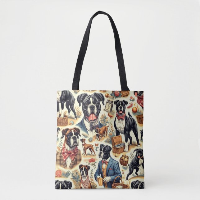Tote Bag Illustration Retro Boxer Dog (Devant)