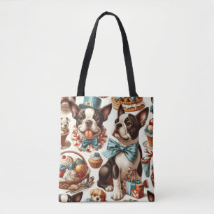 Tote Bag Illustration Retro Cute Boston Terrier