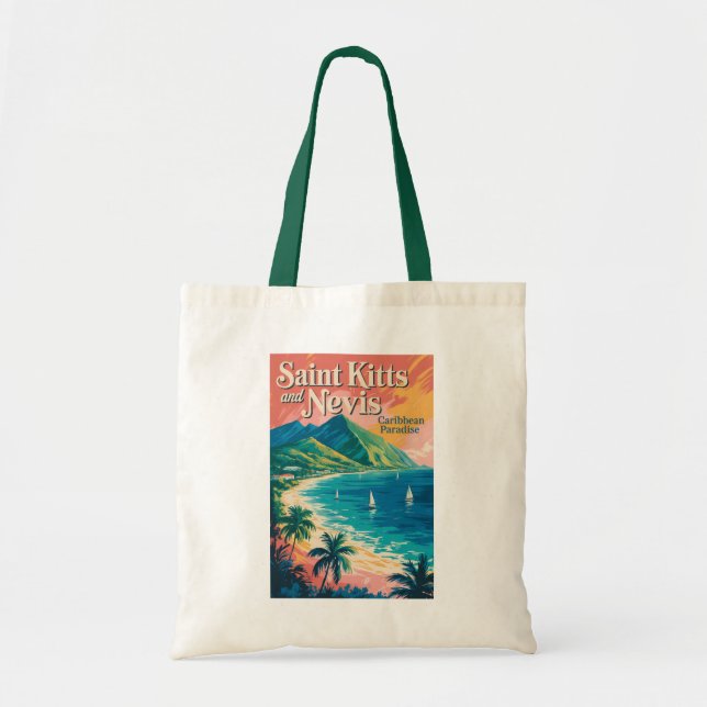 Tote Bag Illustration Rétro du Paysage de Saint-Christophe- (Devant)