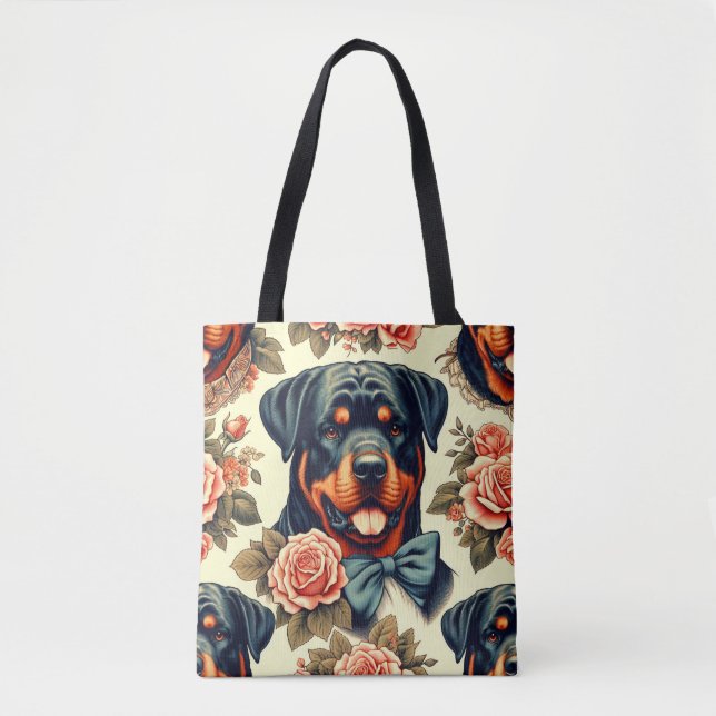 Tote Bag Illustration Retro Rottweiler (Devant)