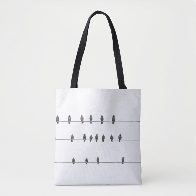 Tote Bag Illustration simple d'oiseaux sur les fils dessiné (Devant)