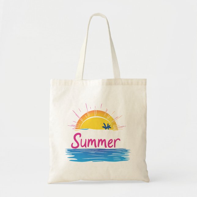 Tote Bag Illustration Sunset Summer Beach (Devant)