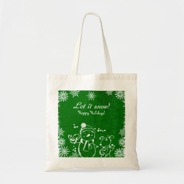 Tote Bag Illustration Vert Et Blanc - Joyeux Noël (Devant)