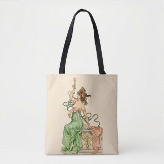 Tote Bag Illustration vintage Art Nouveau de la Dame du Cha