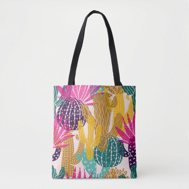 Tote Bag Illustration Vintage Cactus sans joint. (Devant)