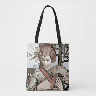 Tote Bag Illustration vintage de geisha avec éventail en ki