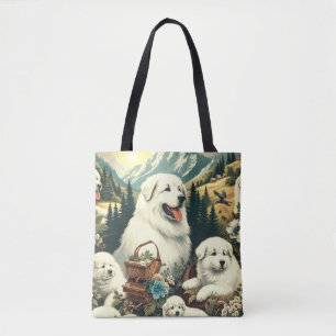 Tote Bag Illustration vintage des chiens des Grands Pyrénée