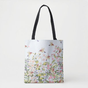 Tote Bag Illustration Vintage du Jardin Floral aux colibris