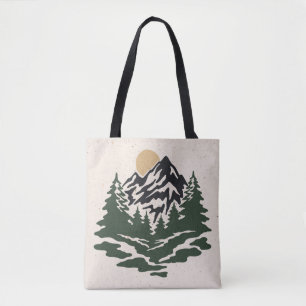 Tote Bag Illustration vintage du paysage de montagne