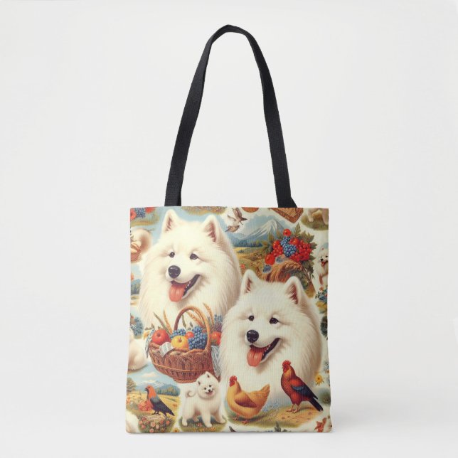 Tote Bag Illustration vintage Samoyed Dog (Devant)