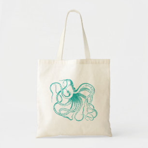 Tote Bag Illustration Vintage turquoise de pieuvre