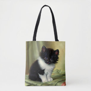 Tote Bag Illustration vintage Tuxedo Kitten