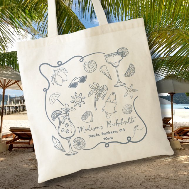 Tote Bag Illustrations de doodle de plage dessinées à la ma (Créateur téléchargé)