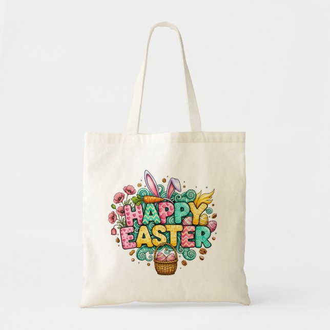 Tote Bag Illustrations de Pâques ludiques avec oreilles de  (Devant)
