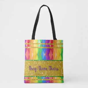 Tote Bag ils leurs pronoun parties scintillant arc-en-ciel