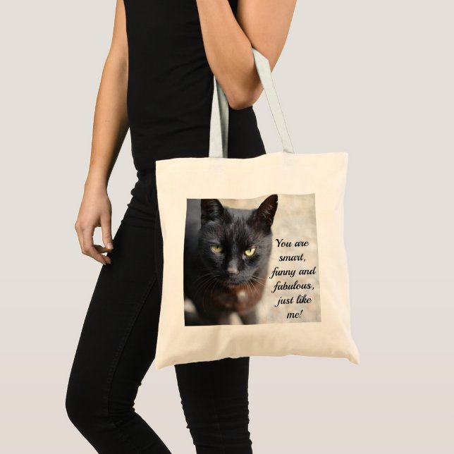 Tote Bag Image Amoureux des chats noire avec citation motiv (Devant (produit))