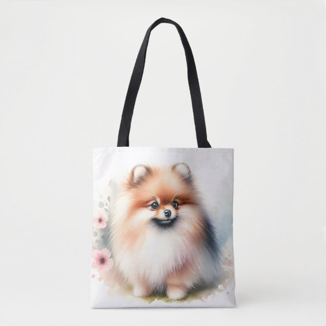 Tote Bag Image d'aquarelle mignonne Pomeranian (Devant)