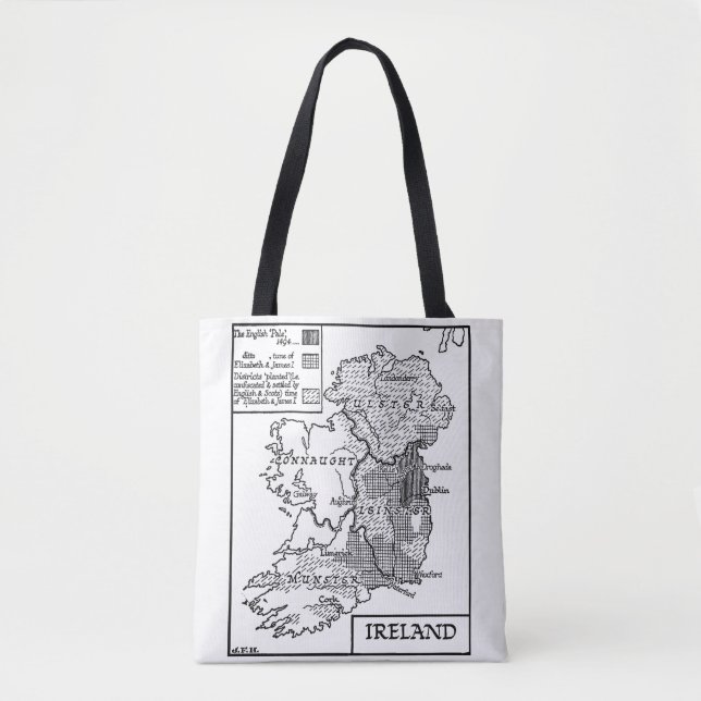 Tote Bag Image De L'Art Irlandais Sur La Carte Du Monde Anc (Devant)