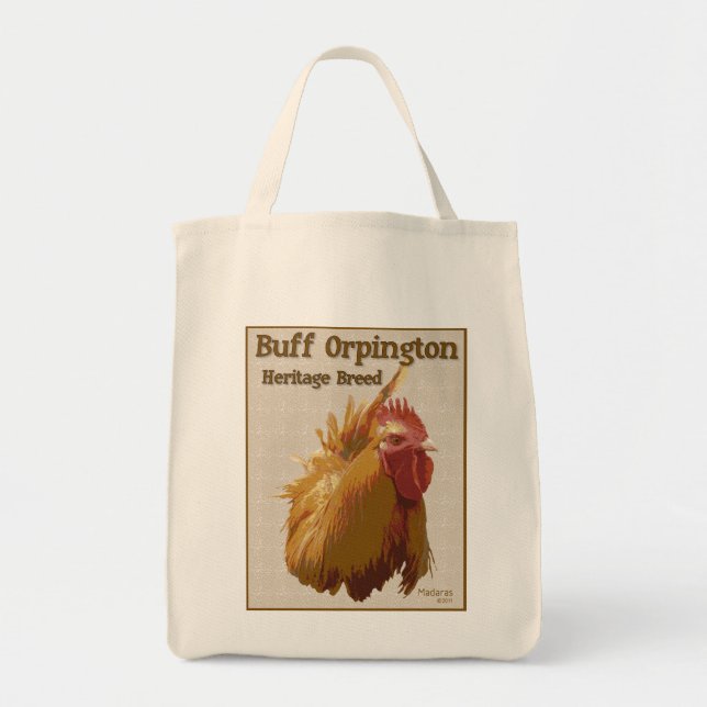 Tote Bag Image et texte de couleur chamois de coq (Devant)