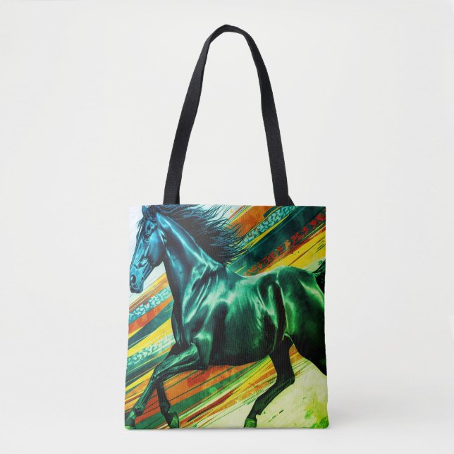 Tote Bag Image of a Galloping Stallion on Reusable Grocery (Devant)
