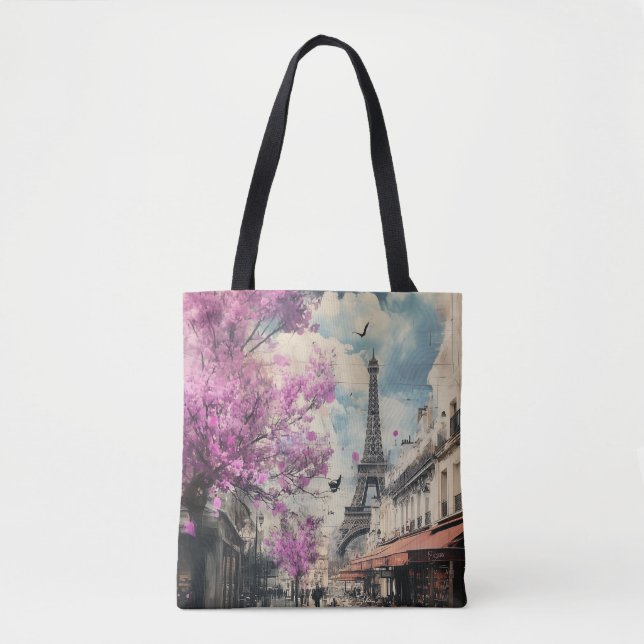 Tote Bag Image romantique de Paris avec la tour Eiffel (Devant)