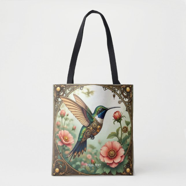 Tote Bag Imaginaire Cute Steampunk Fleurs d'oiseaux (Devant)