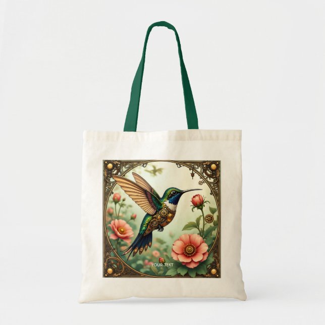 Tote Bag Imaginaire Cute Steampunk Fleurs d'oiseaux (Devant)