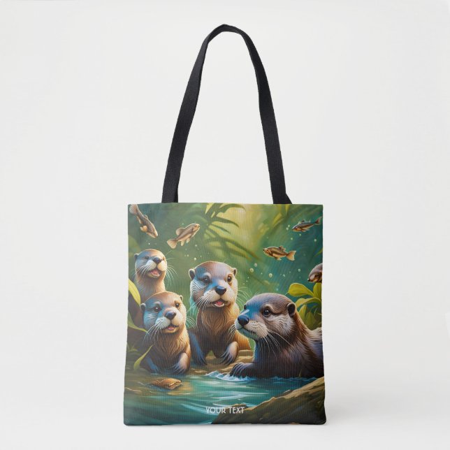 Tote Bag Imaginaire Cute Vivid Otter Poisson Famille (Devant)