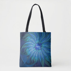 Tote Bag Imaginaire Fleur Bleue Motif, Art Fractal Abstrait